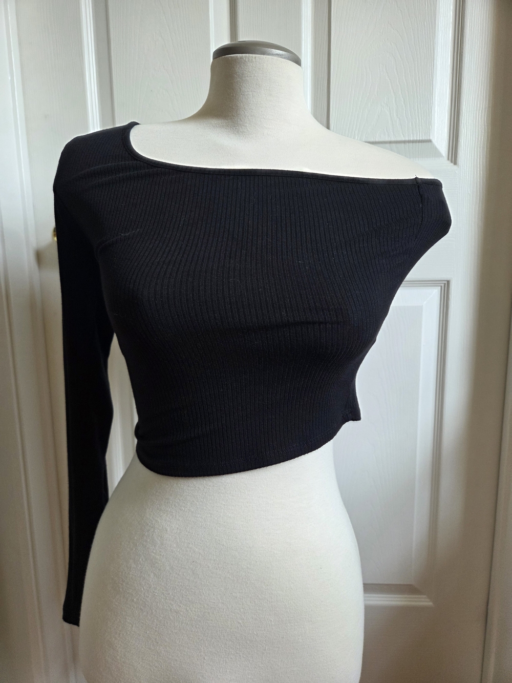 Garage Black Ribbed One-Shoulder Crop Top